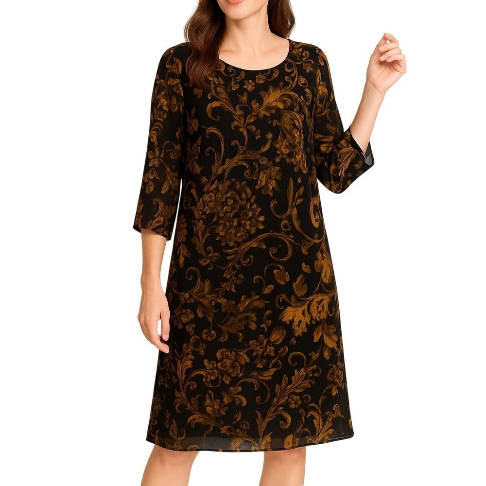Connected Apparel Women's Dress Size 10 Floral Print Sheer Sleeve Midi Lq